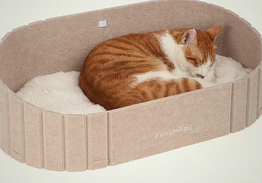 Cozy 24" Cat Couch Bed with Faux Rabbit Fur - Oval Shape, Camel Color