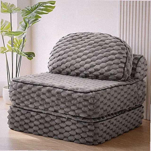Cozy 3-in-1 Folding Sofa Bed with Pillow - Stylish Grey Sleeper Chair