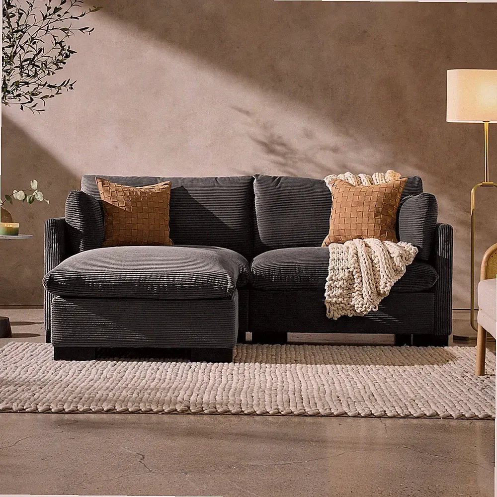 Cozy 82" Modular Cloud Loveseat Sofa with Storage Ottoman - Gray Corduroy