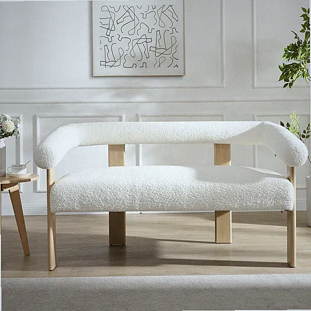 Cozy Beige Boucle Loveseat Sofa with Round Arms - Perfect for Small Spaces