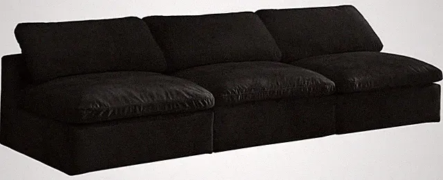 Cozy Black Velvet Modular Sofa for 3 - Overstuffed Comfort Seating