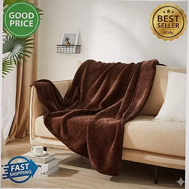 Cozy Chenille Plush Couch Throw Blanket Caffeine Brown Soft Standard Size