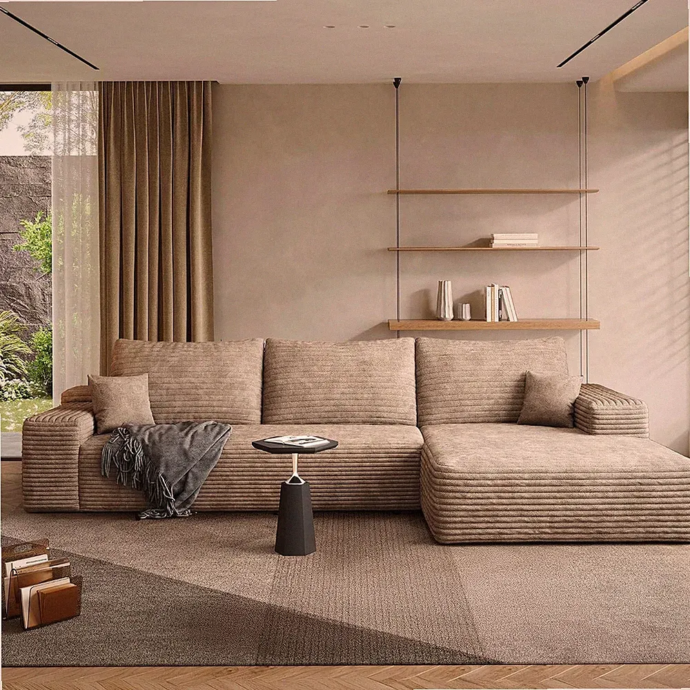 Cozy Cloud Sectional Ergonomic Couch w/ Faux Fur Luxury Sofa Gray Black Taupe
