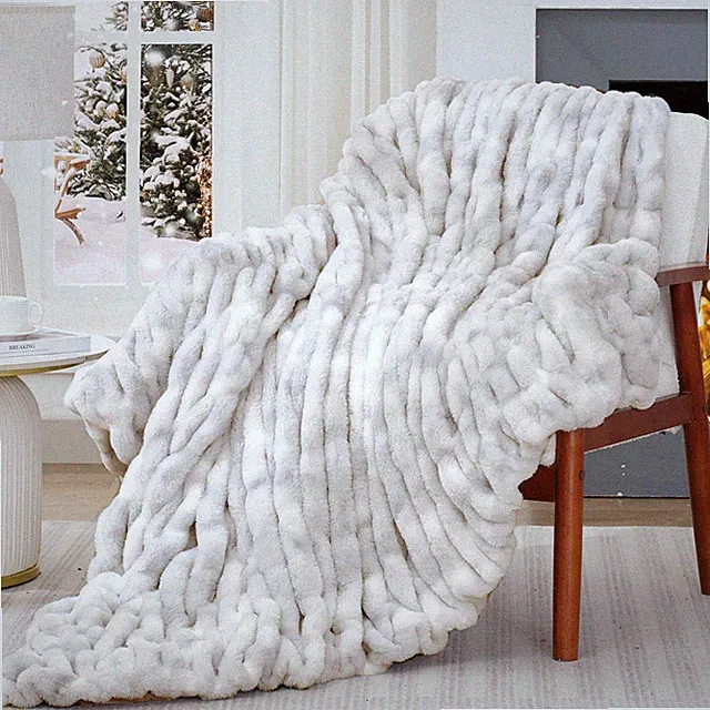 Cozy Dual-Sided Faux Fur Throw Blanket - Soft Plush for Bed, Couch, Sofa 50"x60"