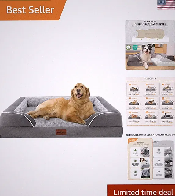 Cozy Extra Large Orthopedic Dog Couch with Non-Slip Bottom - Grey