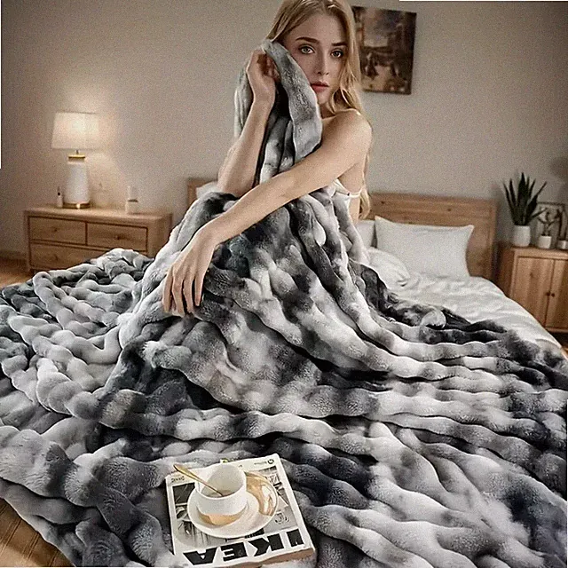 Cozy Faux Rabbit Fleece Blanket Soft Warm Throw Bed Sofa Dorm