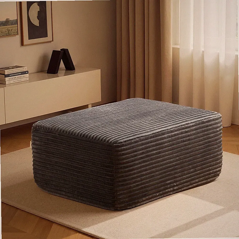 Cozy Gray Corduroy Sofa Couch & Ottoman for Living Room or Bedroom