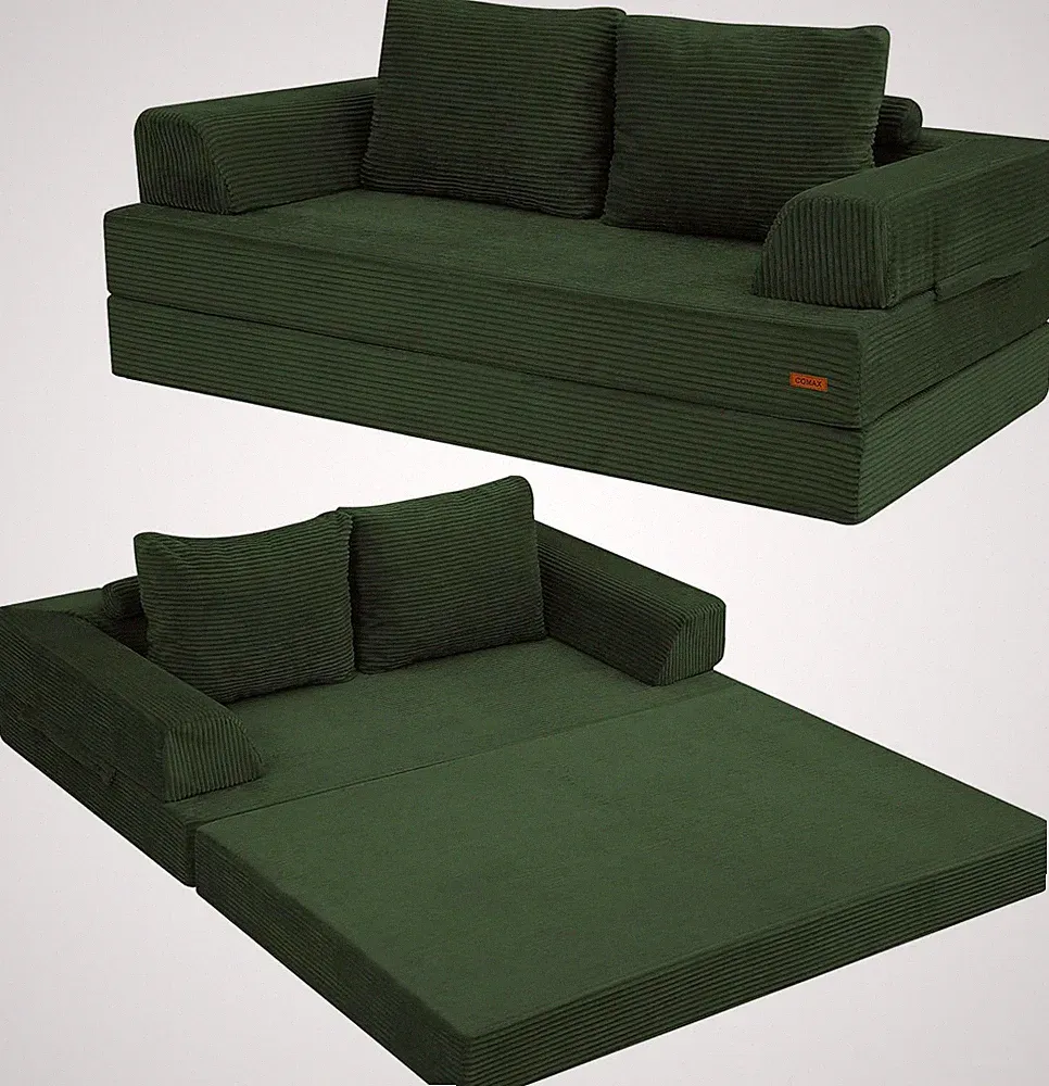 Cozy Green Convertible Futon Sofa Bed with Pillows for Small Spaces