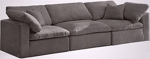 Cozy Grey Velvet Overstuffed Modular Sofa for 3 - Contemporary Comfort