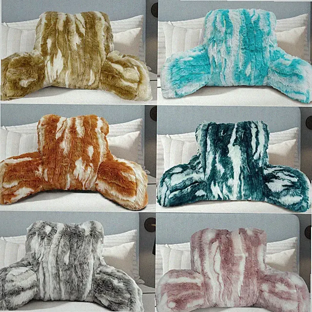 Cozy Jacquard Faux Fur Reading Pillow with Arms – Back Cushion for Bed & Couch
