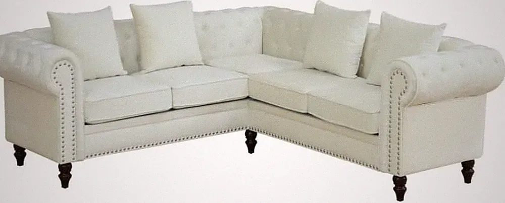 Cozy L-Shaped Flannel Sofa with Pillows for Small Spaces, White Sectional Couch