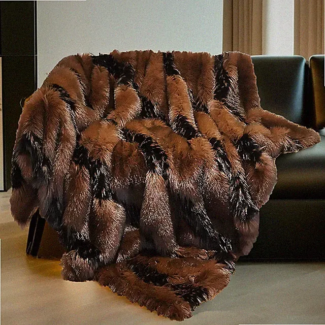 Cozy Luxury Brown Fox Faux Fur Throw Blanket - 74"x90" Super Warm