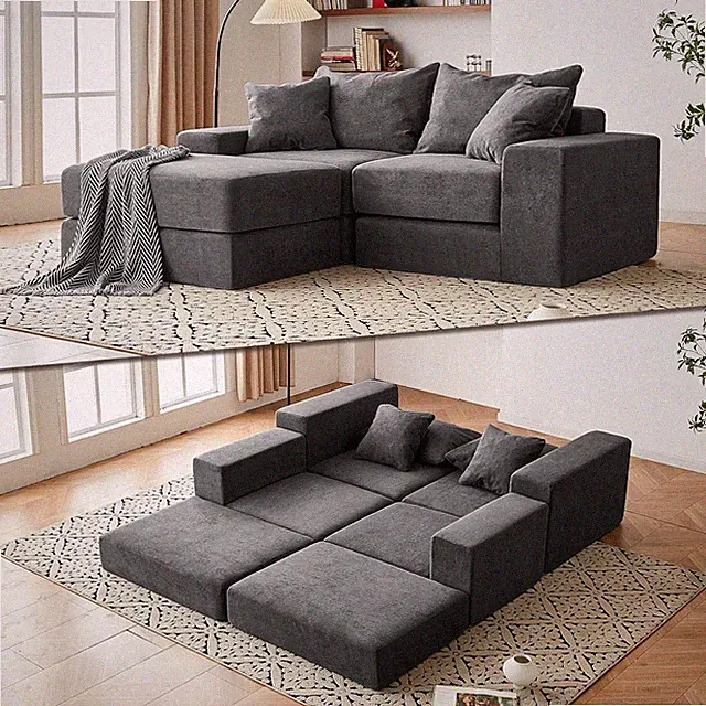 Cozy Modular Cloud Sofa with L-Shape Chaise, No Assembly, Grey