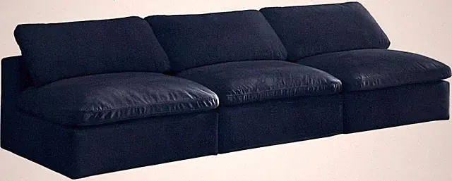 Cozy Navy Velvet Overstuffed Modular Sofa for 3 - Armless Design