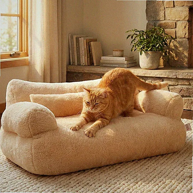 Cozy Plush Pet Couch Bed Washable Non-Slip Sofa for Small Medium Dogs & Cats