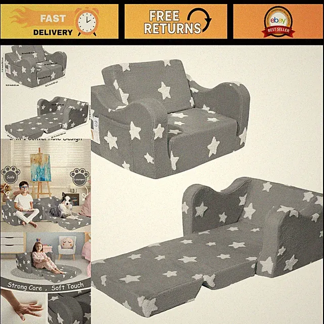Cozy Soft Toddler Fold-Out Couch Bed for Reading, Relaxing & Gaming - Gray