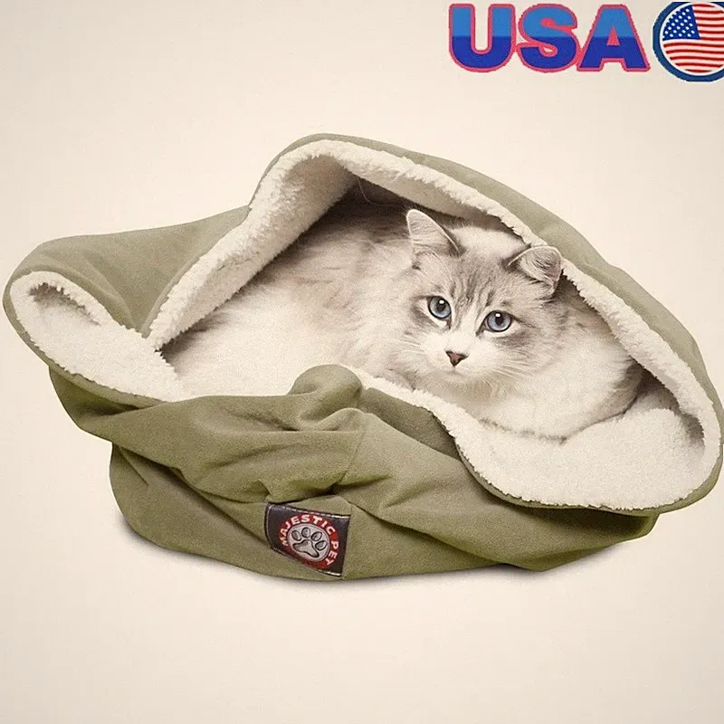Cozy Suede Burrow Cat Bed Soft Sherpa Interior Machine Washable Made in USA