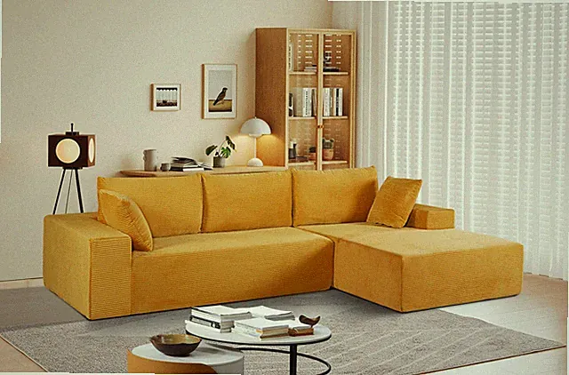 CozyForm Convertible Sectional Sofa in Soft Corduroy, Modern Comfy Couch with