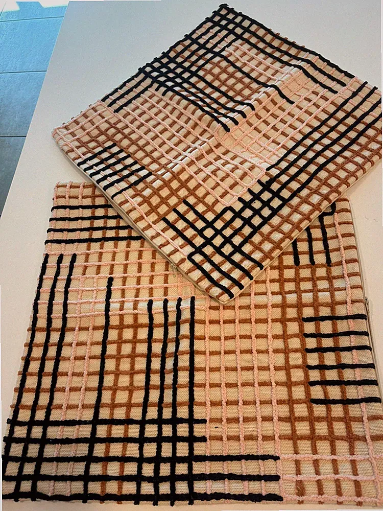 CRATE AND BARREL Clement Pillow Covers 2 Brown / Gold Geometric 18x18
