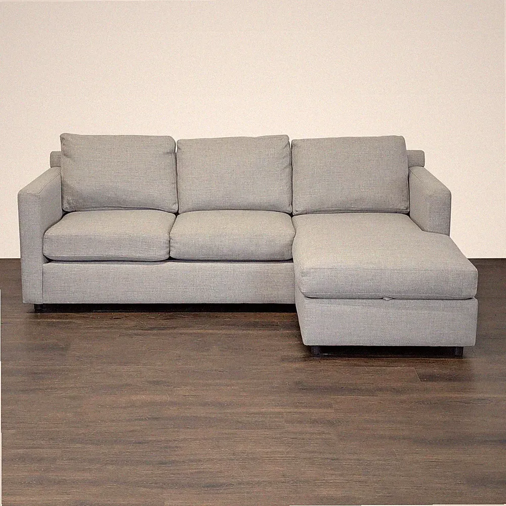 Crate and Barrel Gray Sectional Sofa with Storage Chaise