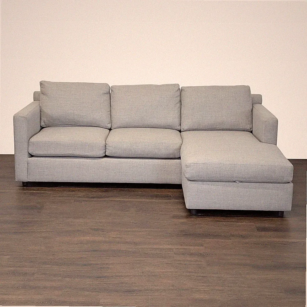 Crate and Barrel Gray Sectional Sofa with Storage Chaise