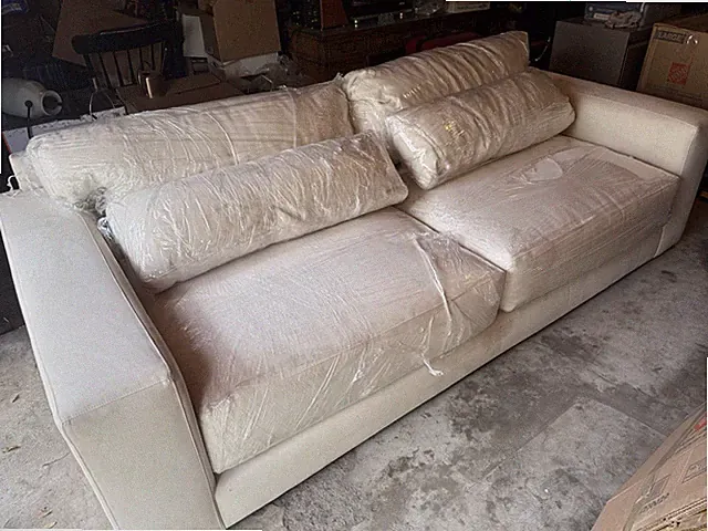 Crate and Barrel White 94" Track Arm Sofa Synthetic Upholstery w/ Cushions