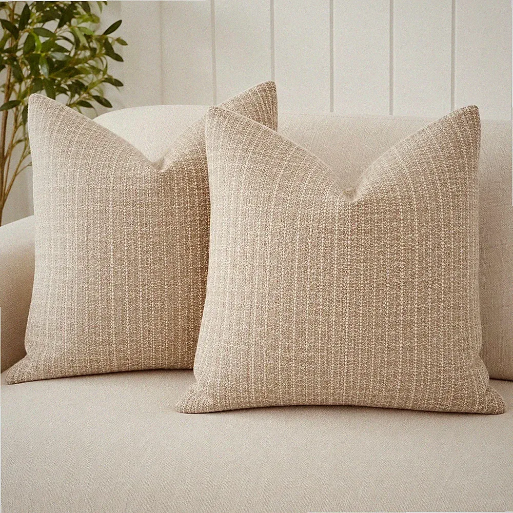 Crate & Barrel 23x23 Liano Pillow Covers Almond Beige Textured Set of 2 Home