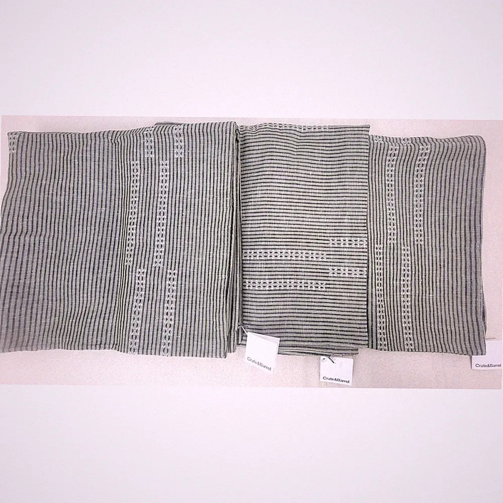 Crate & Barrel Airlie Dobby Stripe Pillow Covers Set 3 Sage 30x30 Linen Blend