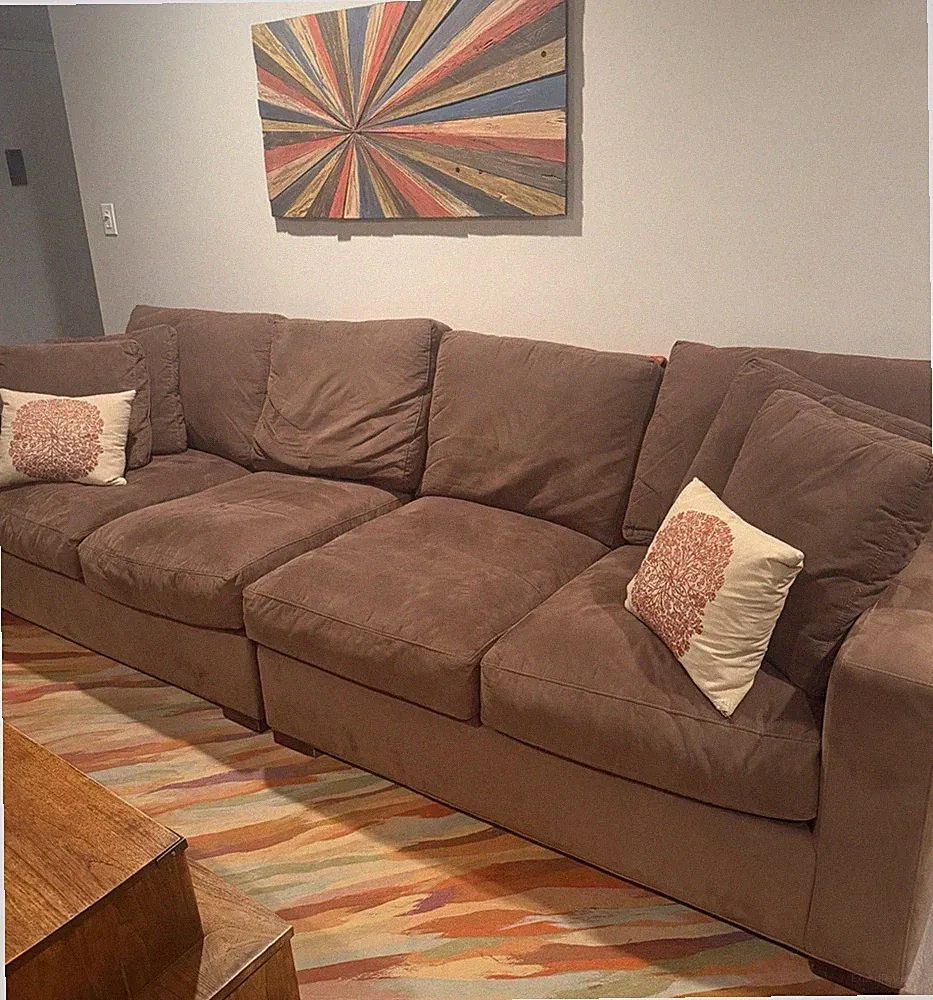 Crate & Barrel Brown Microfiber Sofa Solid 6-Seater 118x42x32in
