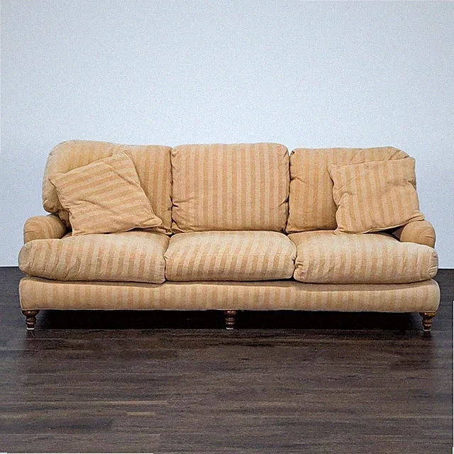 Crate & Barrel Essex 3-Seat Beige Striped Sofa with Cushions