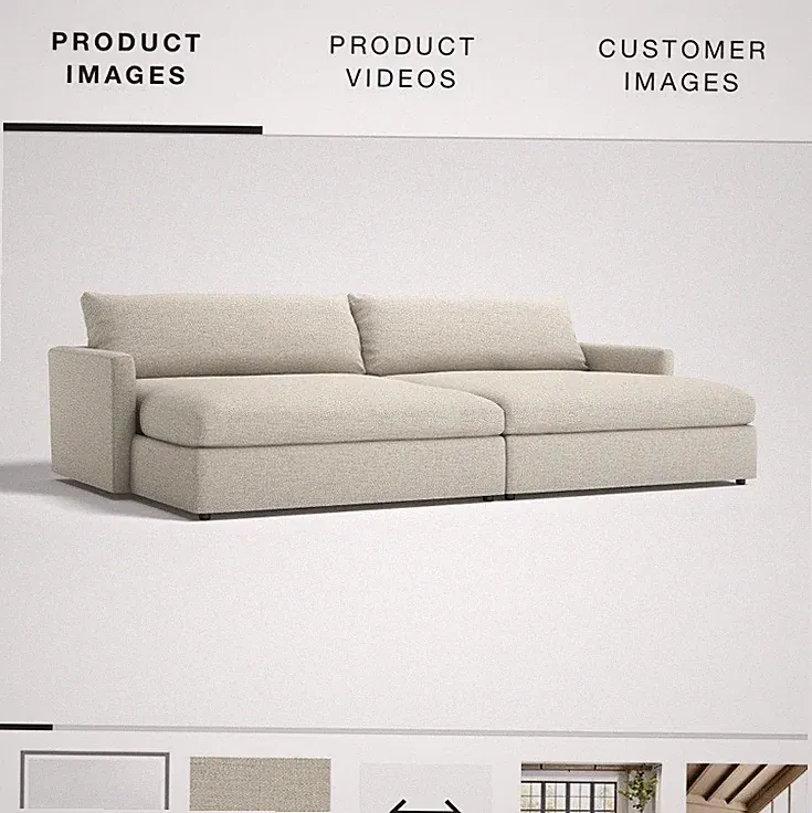 Crate & Barrel Lounge Deep 2pc Sectional Double XL Chaise Mossa Chai Fabric 120"