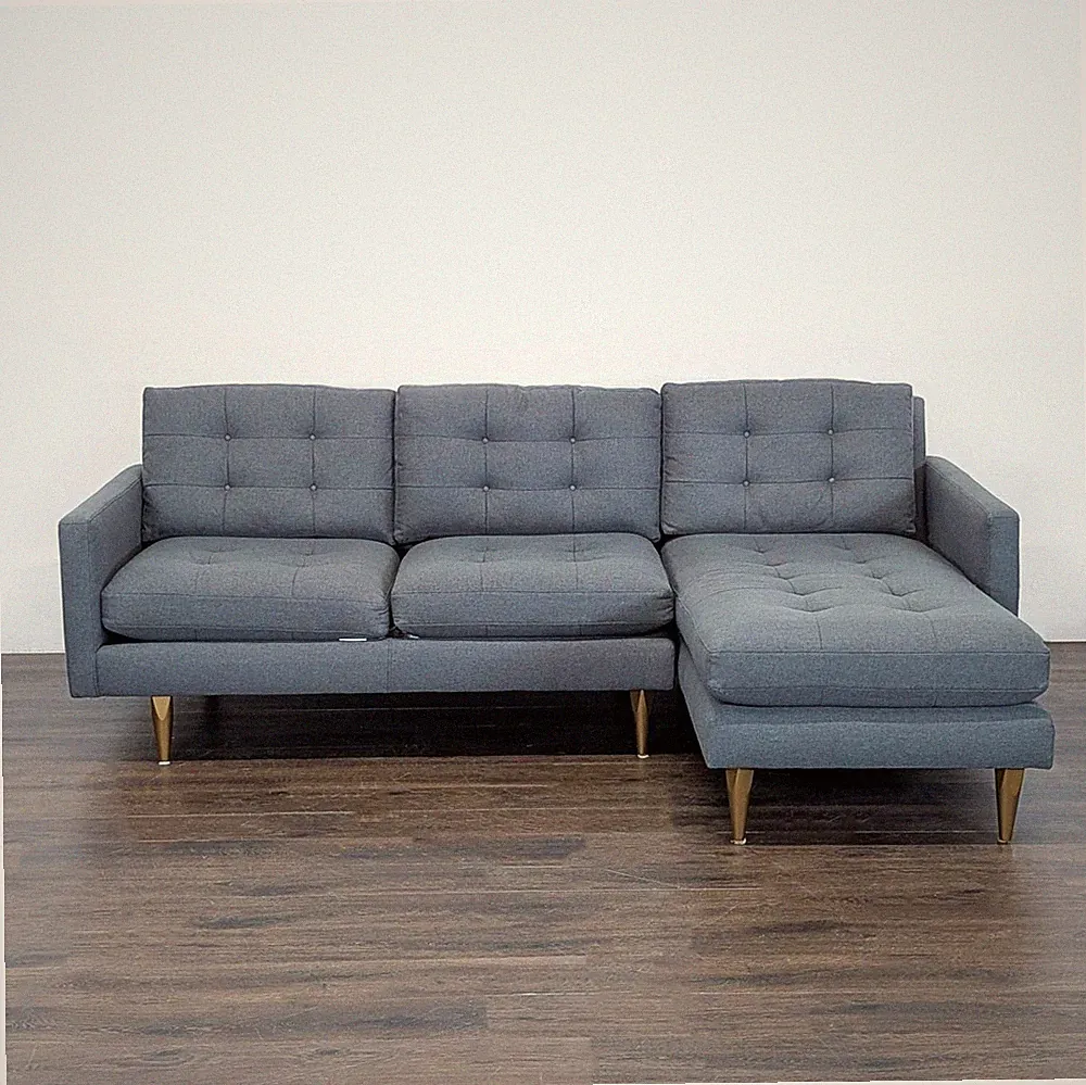 Crate & Barrel Petrie Modern Gray Sectional Sofa with Chaise