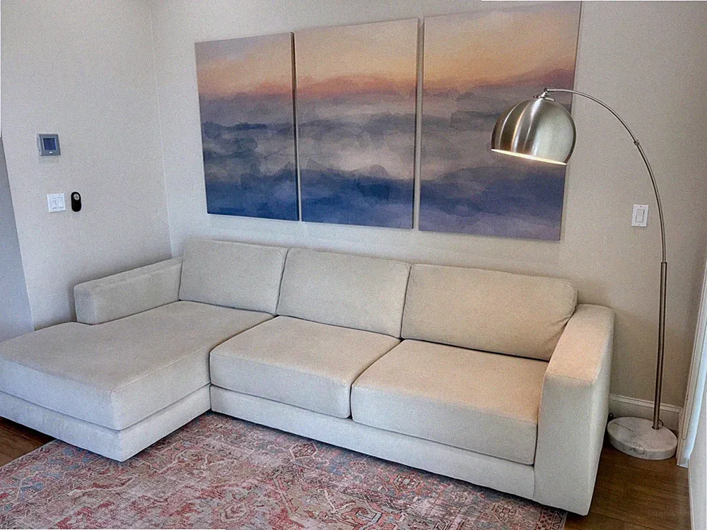 Crate & Barrel Peyton 2-Piece Sectional Sofa w/ Left Arm Chaise Lounge Champagne