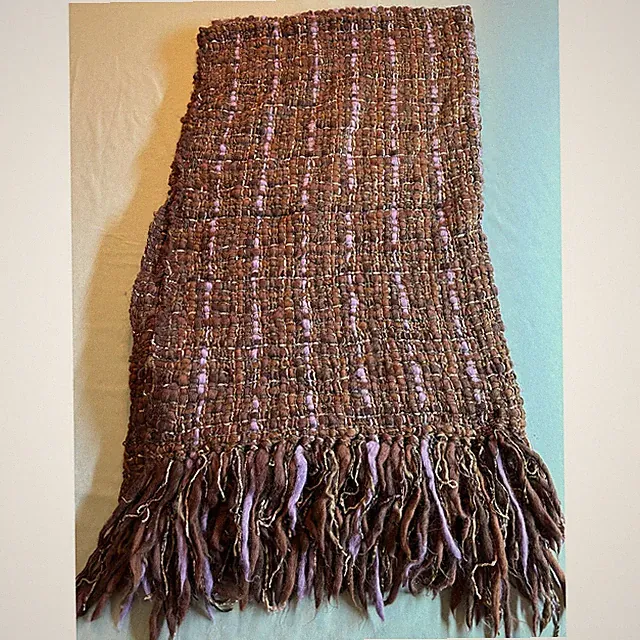 Crate Barrel Riley Throw Cocoa Lavender Woven Textured Fringe 70 x 40