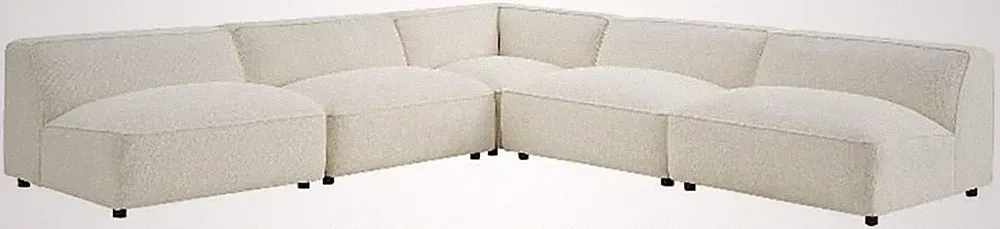 Cream Auren Lattice Bouclé 5-Piece Corner Sectional Sofa Set