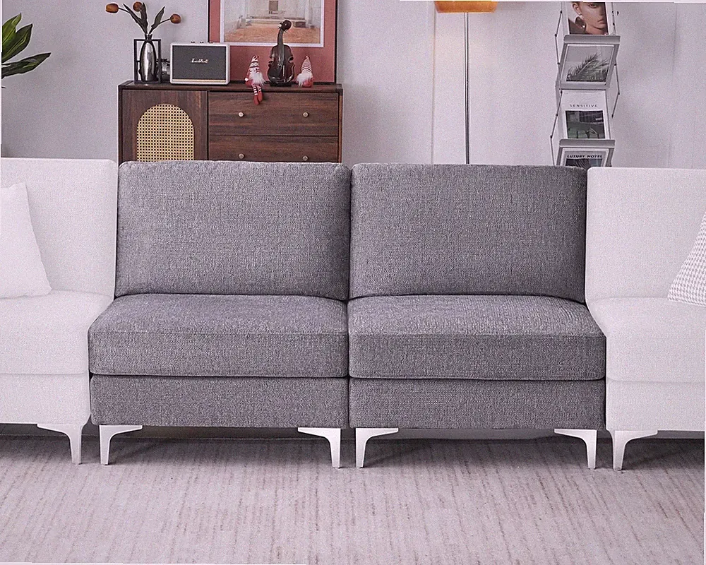 Cream Chenille Modular Sectional Sofa Double Middle Seats 61x31x34 Gray