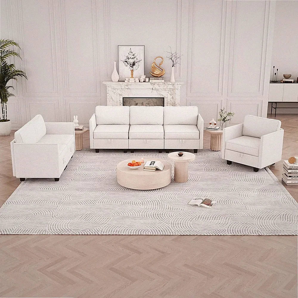 Cream Cloud Modular Couch and Loveseat Sets with Storage, Big Comfy and Soft Mem