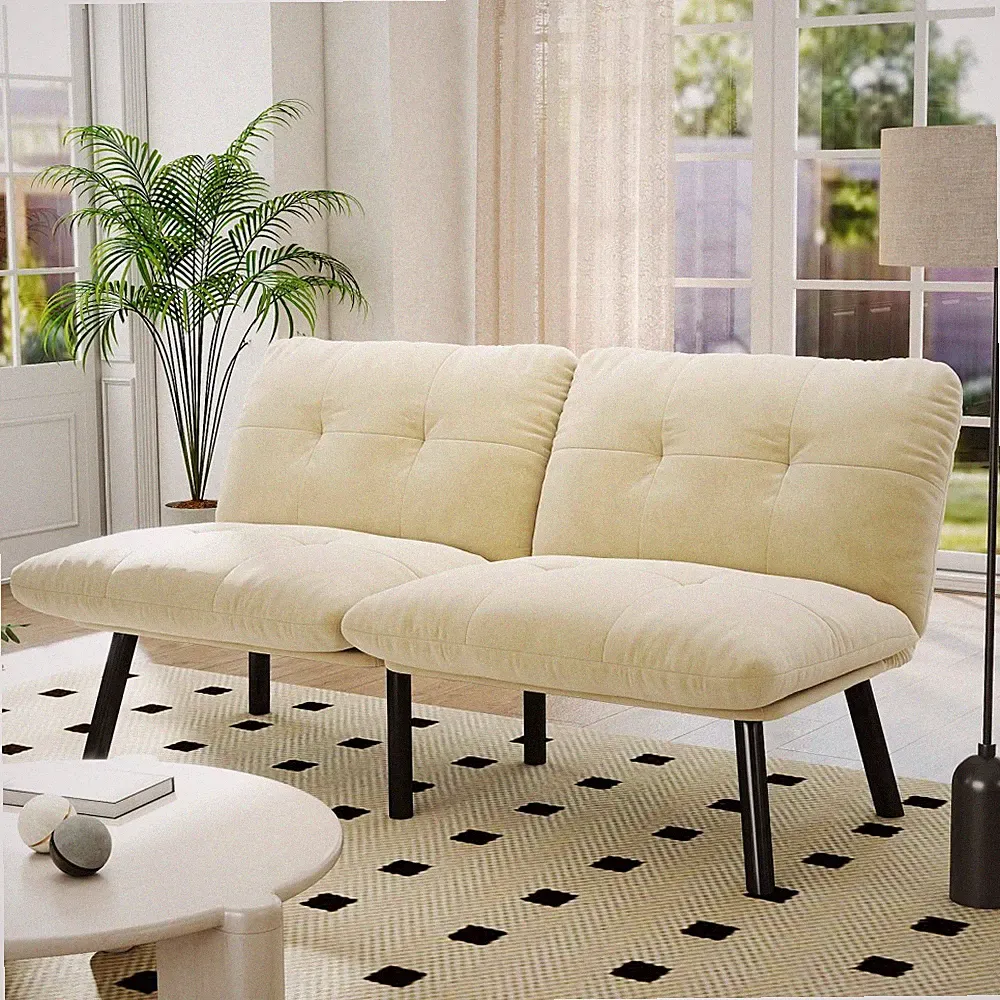 Cream Convertible Folding Modern sofa Bed