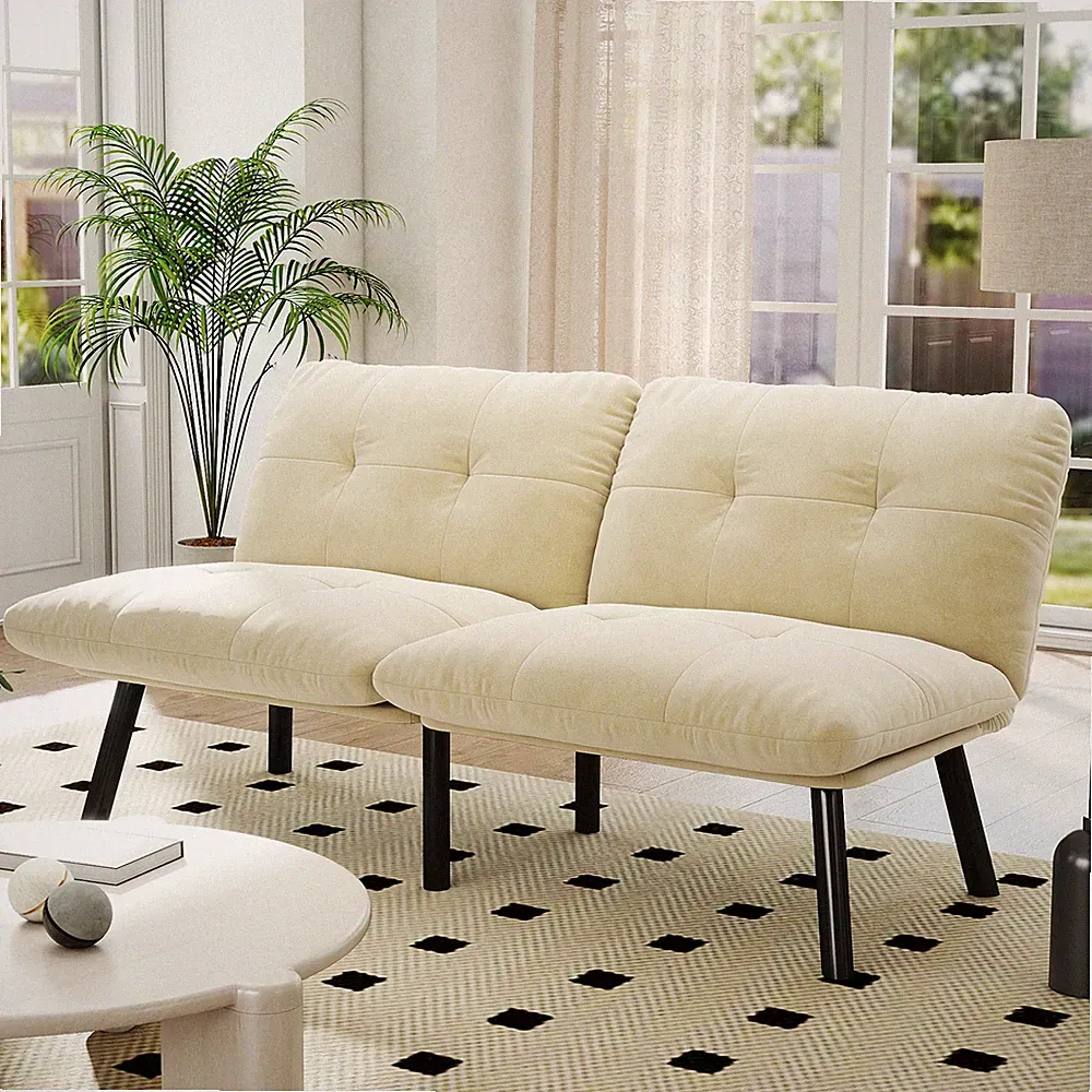 Cream Convertible Folding Modern sofa Bed Primary Living Space