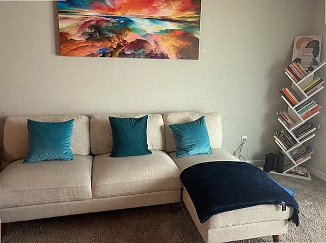 Cream Sectional Sofa Two Piece. Side Chaise Chair