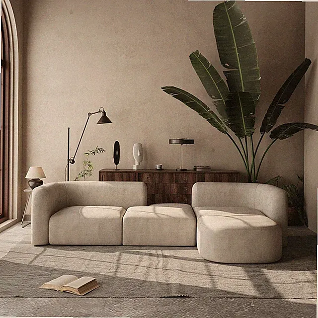 Cream Velvet 4-Seater Modular Sofa - Luxury Modern Minimalist Couch
