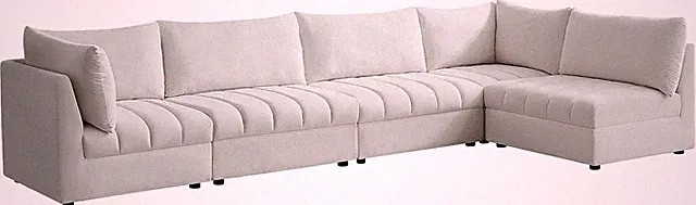 Cream Velvet Modular Sectional Sofa with Deep Channel Tufting - 140" W