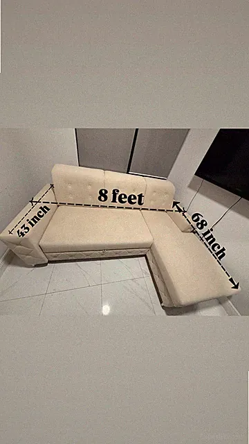 Cream Velvet sectional sofa L shape with out bed and storage.
