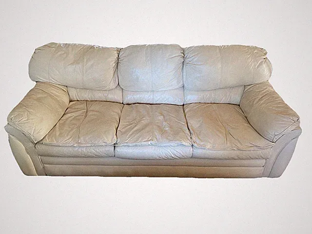 Cream Waterfall Back Leather Couches - Qty 2 - 3 Seats Per Couch
