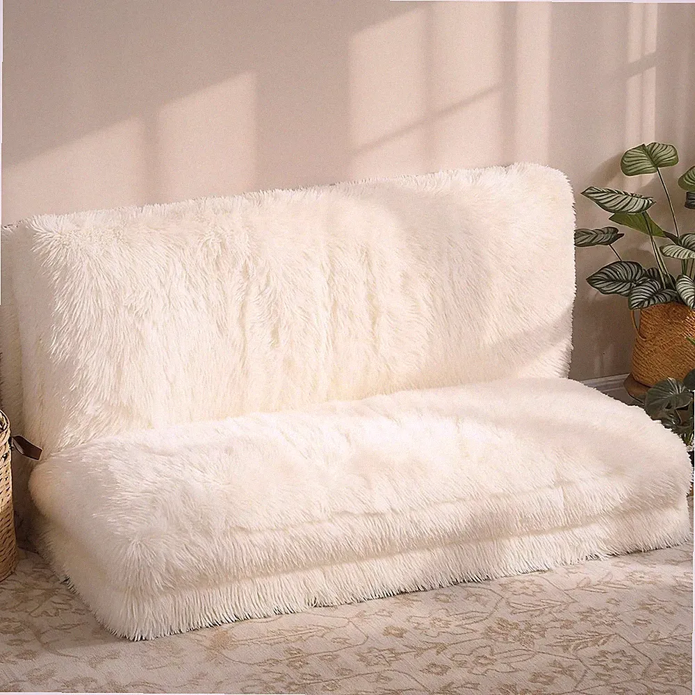 Cream White Bean Bag Chair Sofa Bed - Thick Folding Floor Mattress 54x102