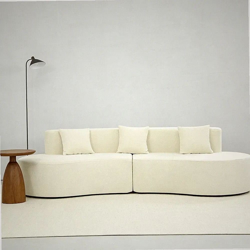 Cream White Curved Couch 4 Seat Minimalist Elegant Half Moon Sectional Sofa Hot