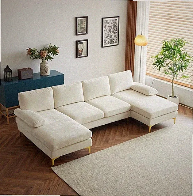 Creamy White U shaped sectional sofa (comes In 4 boxes to assemble)