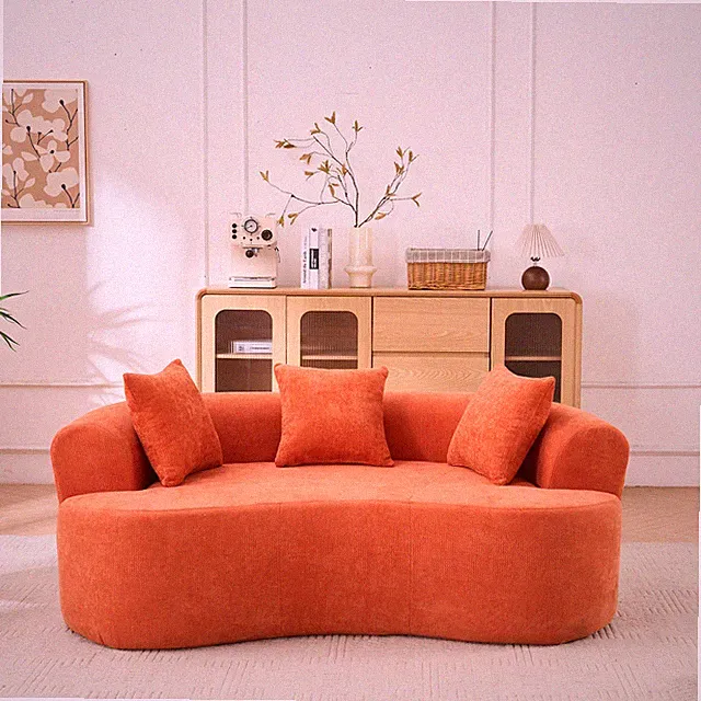 Crescent-shaped sofa, modern low-back design w/deep cushions, self-inflating foa