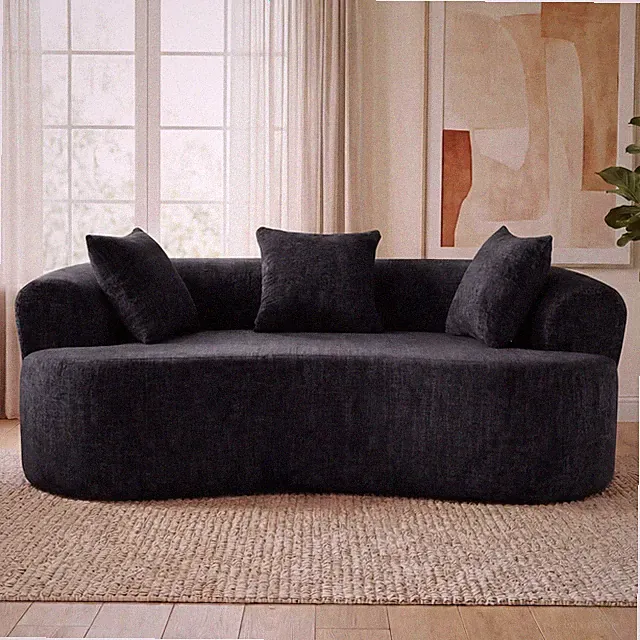 Crescent-shaped sofa,modern low-back design with deep cushions,self-inflating f