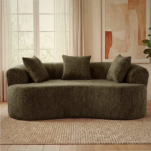 Crescentshaped sofa modern low-back design with deep cushions selfinflating foam
